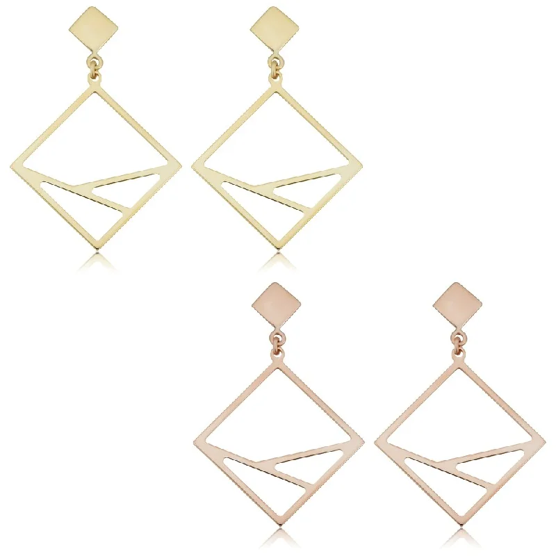 Fremada Italian 14k Yellow Gold or Rose Gold Geometric Dangle Earrings, 1"