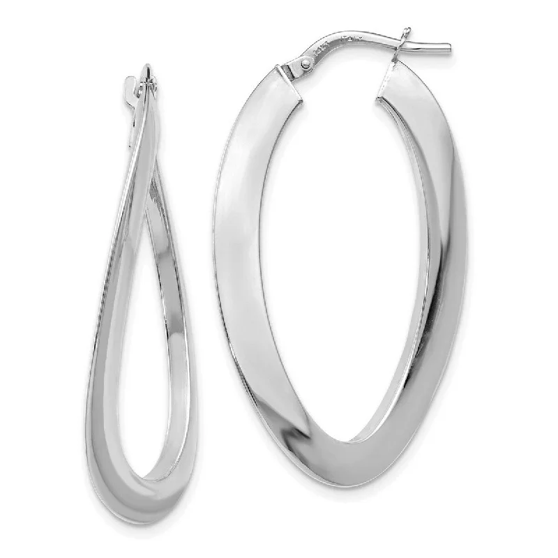 Curata 14k White Gold Polished Twisted Oval Hinged Hoop Earrings - 38x21mm Wide 2mm Thick Jewelry Gifts for Women