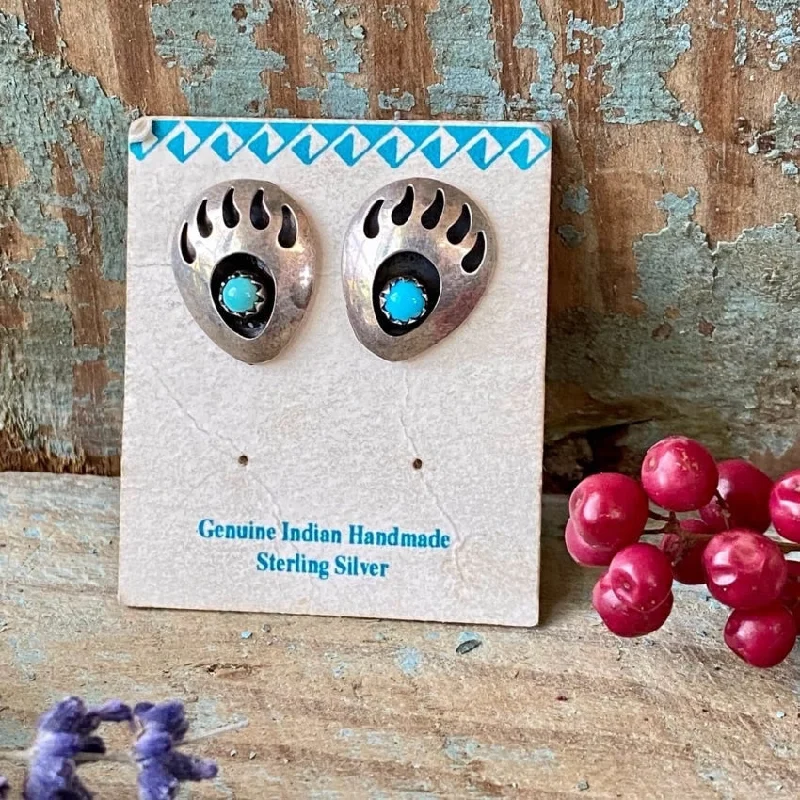 Vintage Navajo Sterling Silver Turquoise Shadowbox Earrings