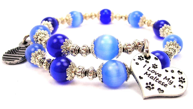 I Love My Maltese Cat's Eye Beaded Wrap Bracelet