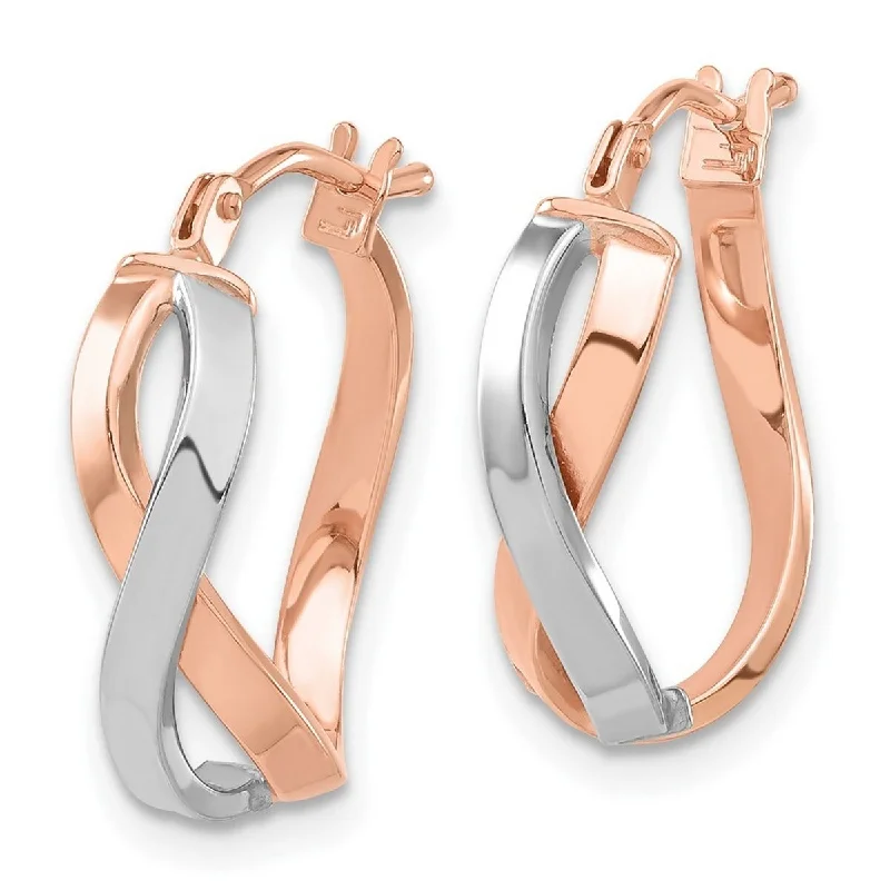 Curata 14k Rose Gold Two-tone Polished Double Swirl Hoop Earrings (18mm)