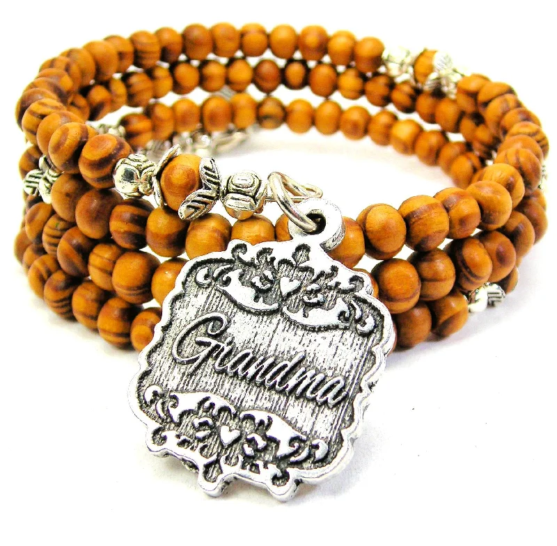 Great Aunt Victorian Scroll Natural Wood Wrap Bracelet