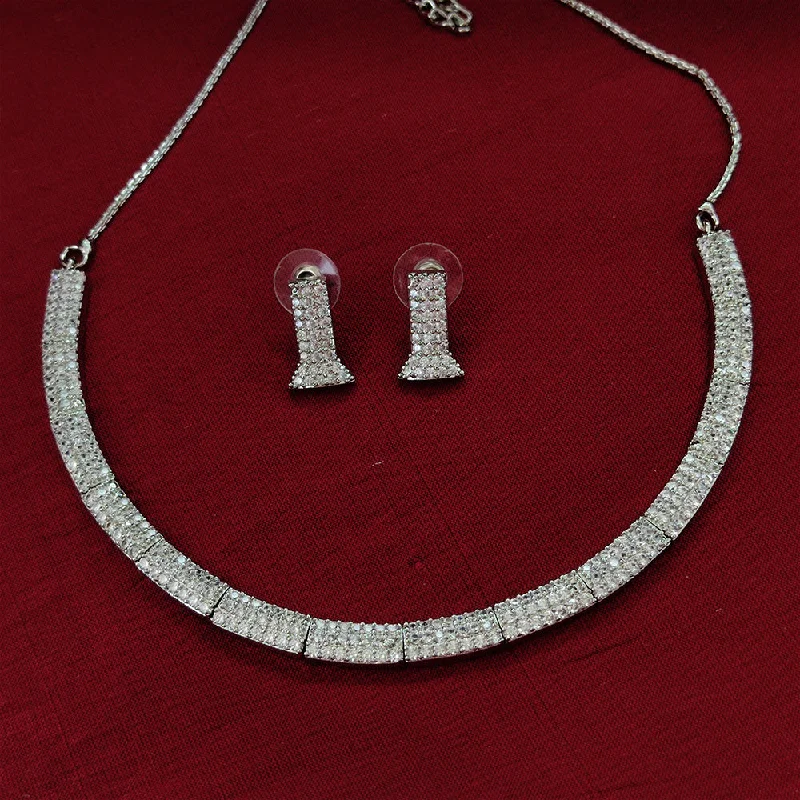 Aamrapali Silver Plated AD Necklace Set