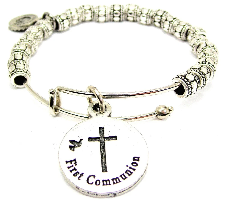 First Communion Metal Beaded Bracelet