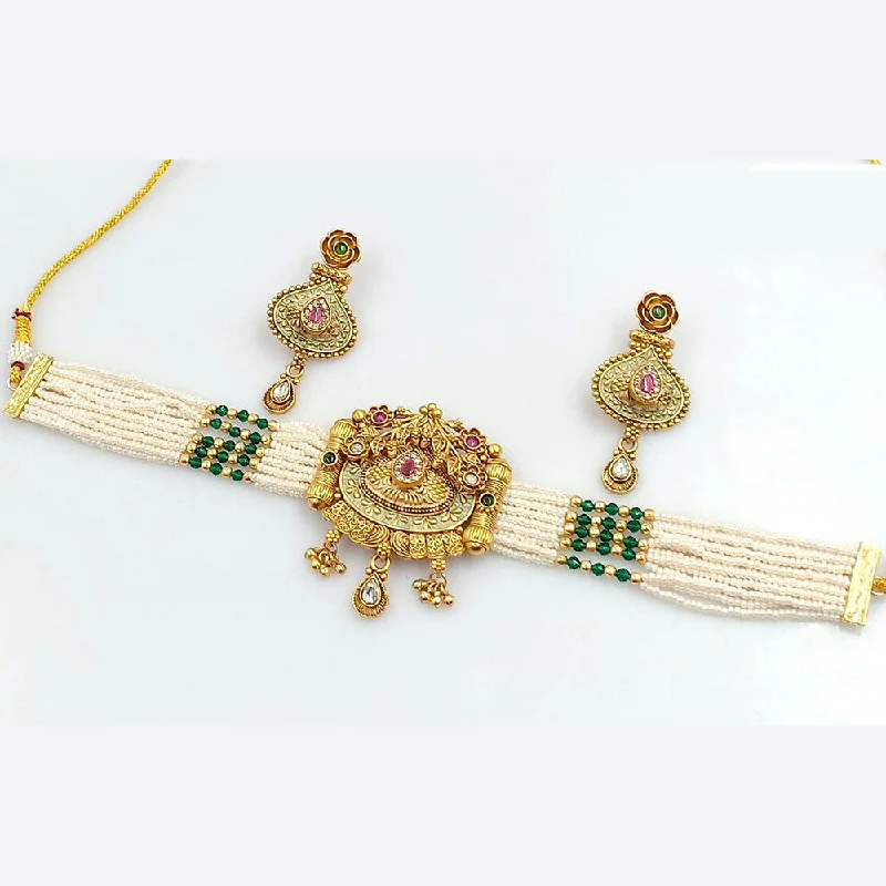 Rani Sati Jewels Gold Plated Kundan And Pearl Choker Necklace Set