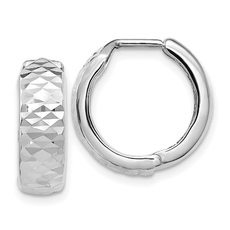 Curata 10k White Gold Hinged Sparkle Cut Huggies Hoop Earrings 4x16.75mm