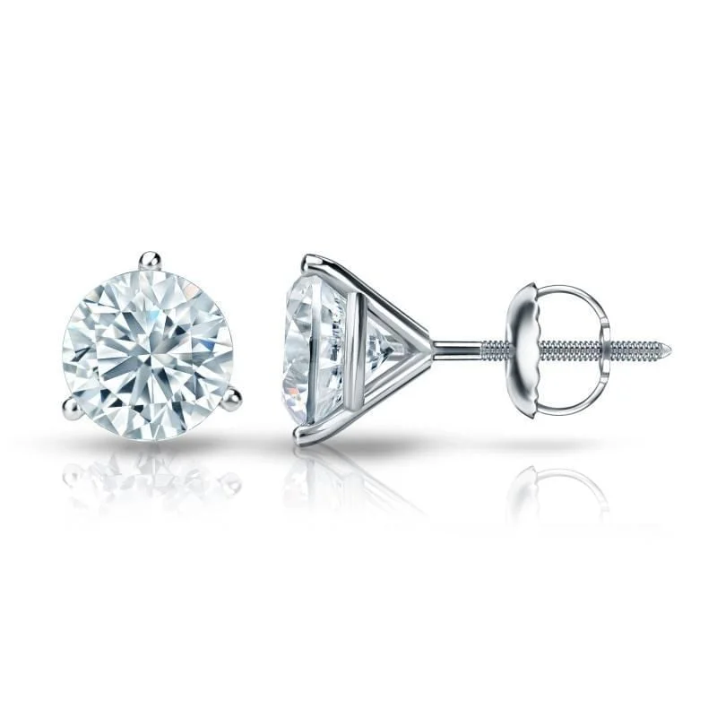 Auriya Platinum Certified 3.20 ct. TDW 3-Prong Martini Round Diamond Stud Earrings