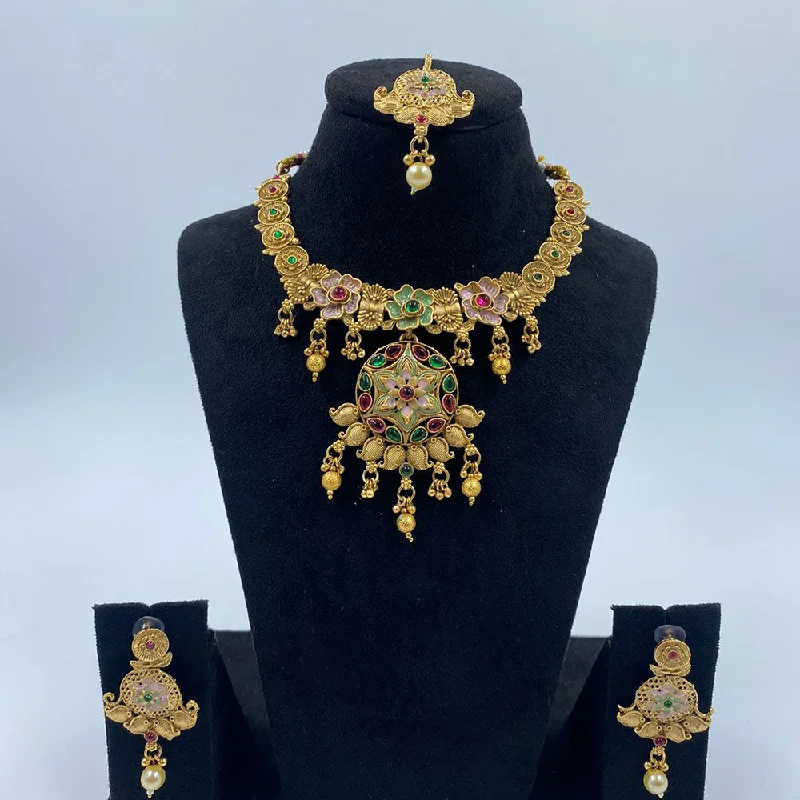 The Fashion Jewels Gold Plated Pota Stone And Beads Necklace Set