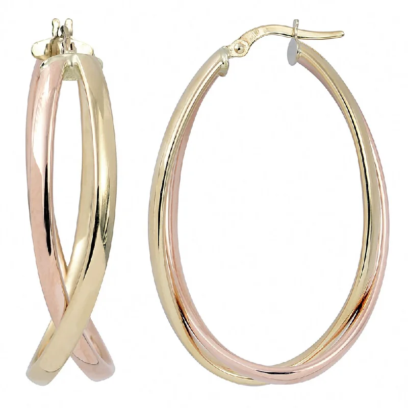 Fremada 10k Two-tone Gold High Polish Overlapping Double Oval Hoop Earrings