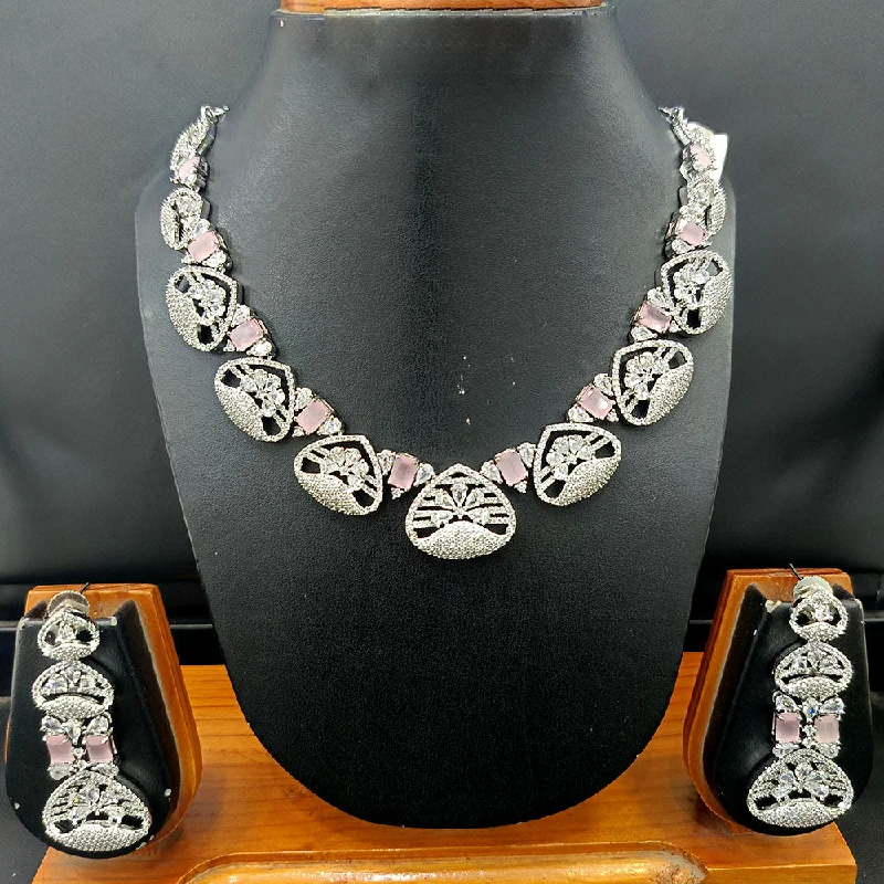 Jain Jewellers Silver Plated AD Necklace Set