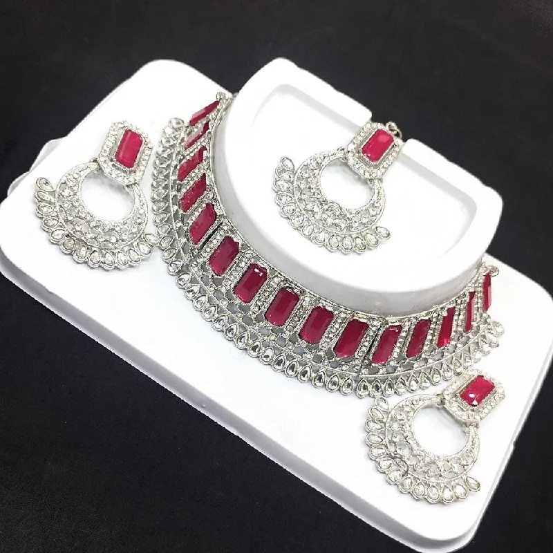 Akruti Collection Silver Plated Crystal Stone Choker Necklace Set