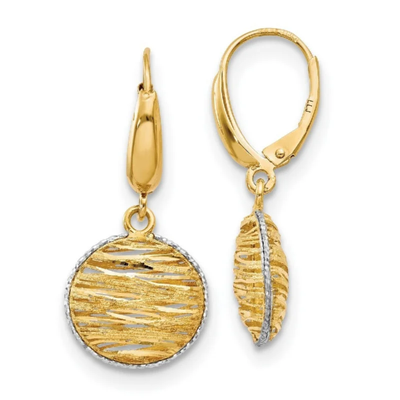 Curata 14k Yellow Gold With Rhodium Weaved Circle Leverback Earrings 55.5x6mm