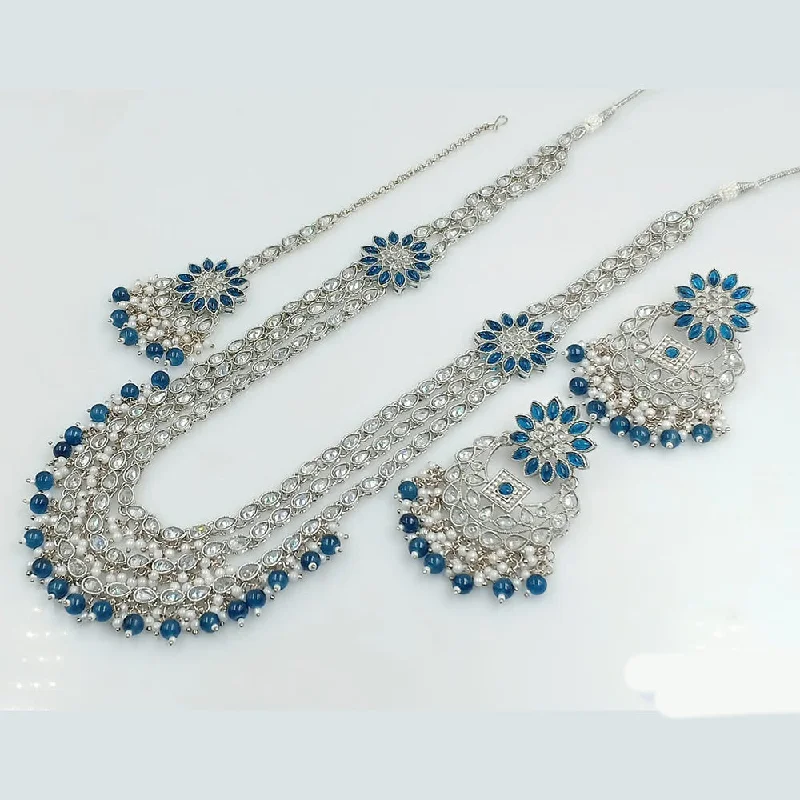 Rani Sati Jewels Silver Plated Reverse AD Long Necklace Set