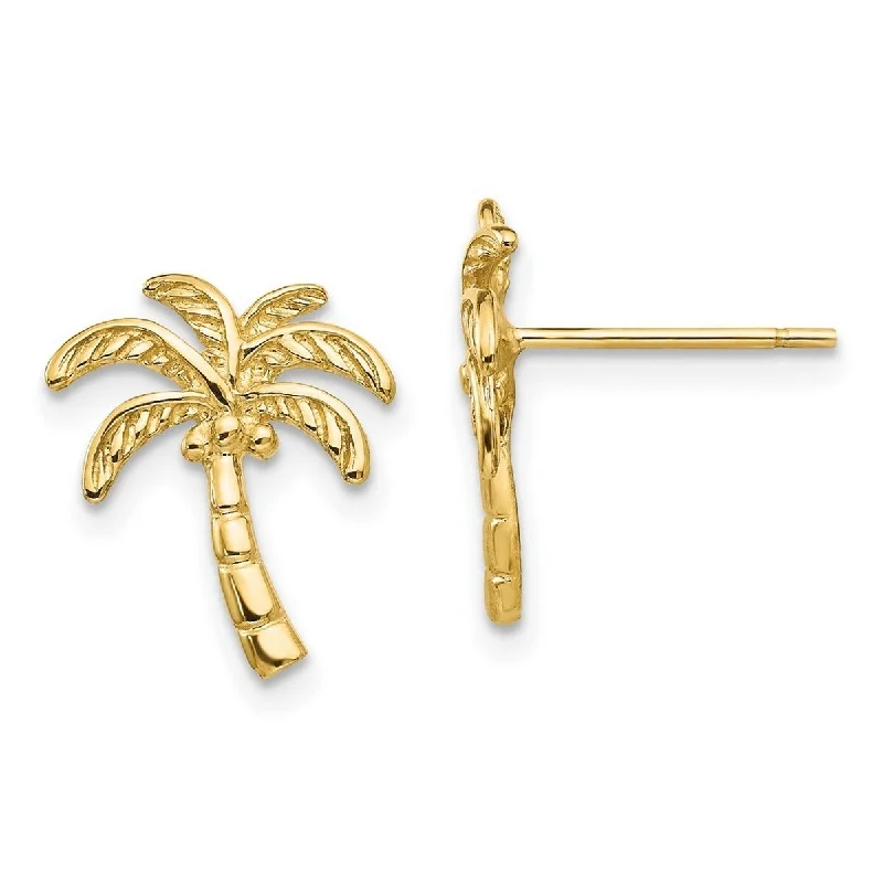 Curata 14k Yellow Gold Textured Polished Palm Tree Post Earrings (11mm x 14mm)