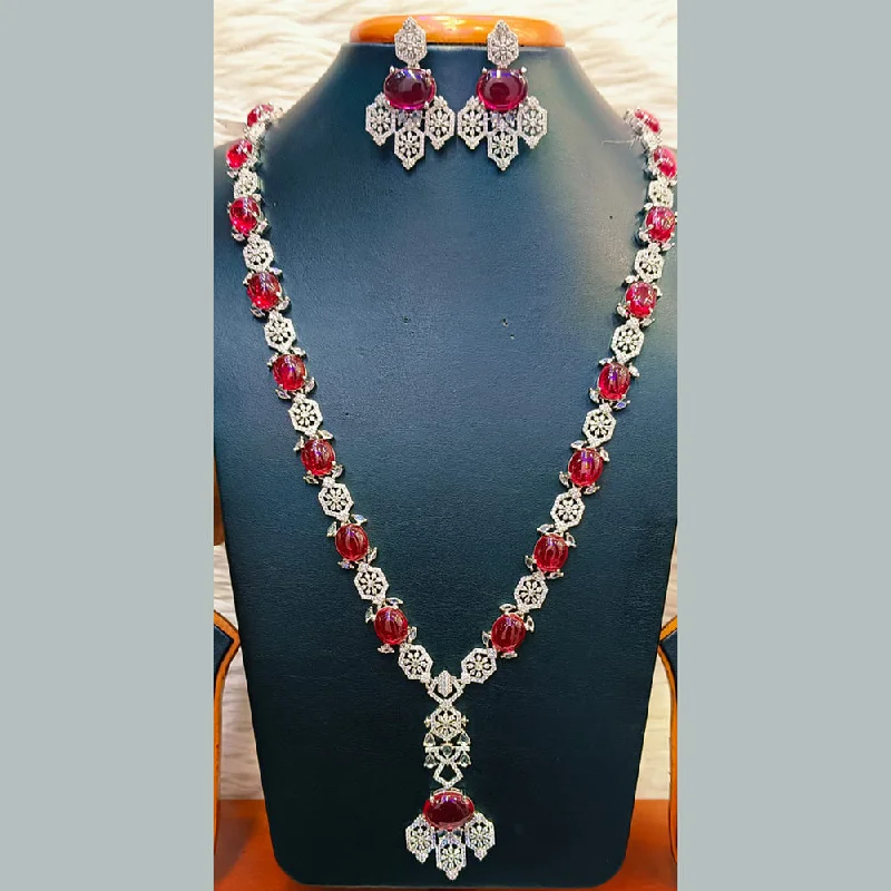 Jain Jewellers Silver Plated  AD Long  Necklace Set