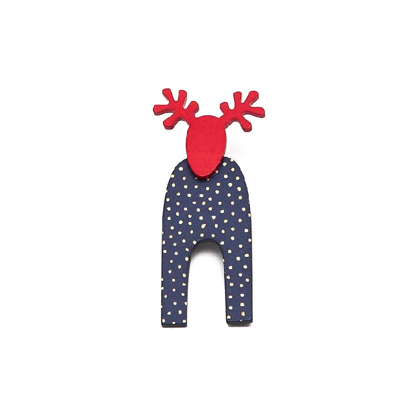 Lene Lundberg Navy and Red Reindeer Brooch