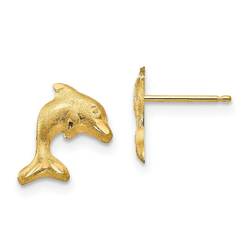 Curata 14k Yellow Gold Satin Dolphin Post Stud Earrings - 10x9mm