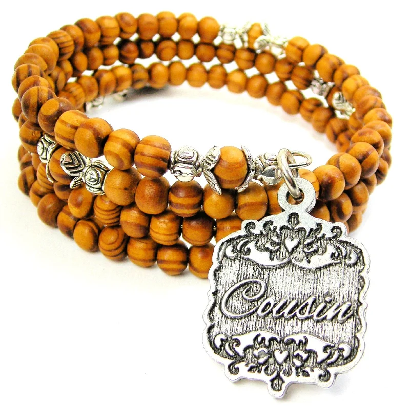 Cousin Victorian Scroll Natural Wood Wrap Bracelet