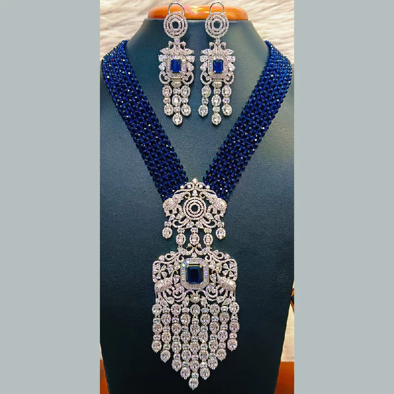 Jain Jewellers Silver Plated AD Long Necklace Set