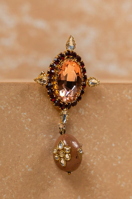 Peach Brooch With Jaipuri Beads Drop