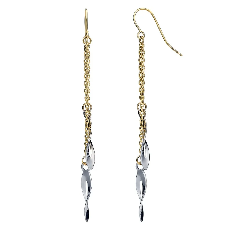 Fremada 10k Two-tone Gold Twisted Marquise On Chain Dangle Earrings