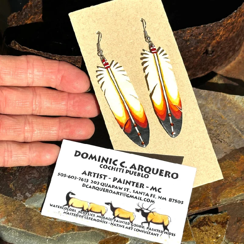 Cochiti Pueblo Hand Painted Rawhide Feather Earrings Dominic Arquero