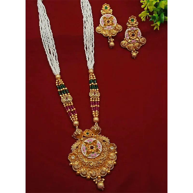 Gehana Mahal Gold Plated Pota Stone And Pearl Necklace Set