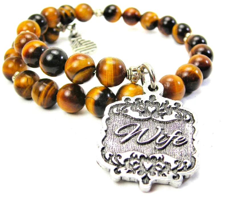 Wife Victorian Scroll Tiger's Eye Glass Beaded Wrap Bracelet