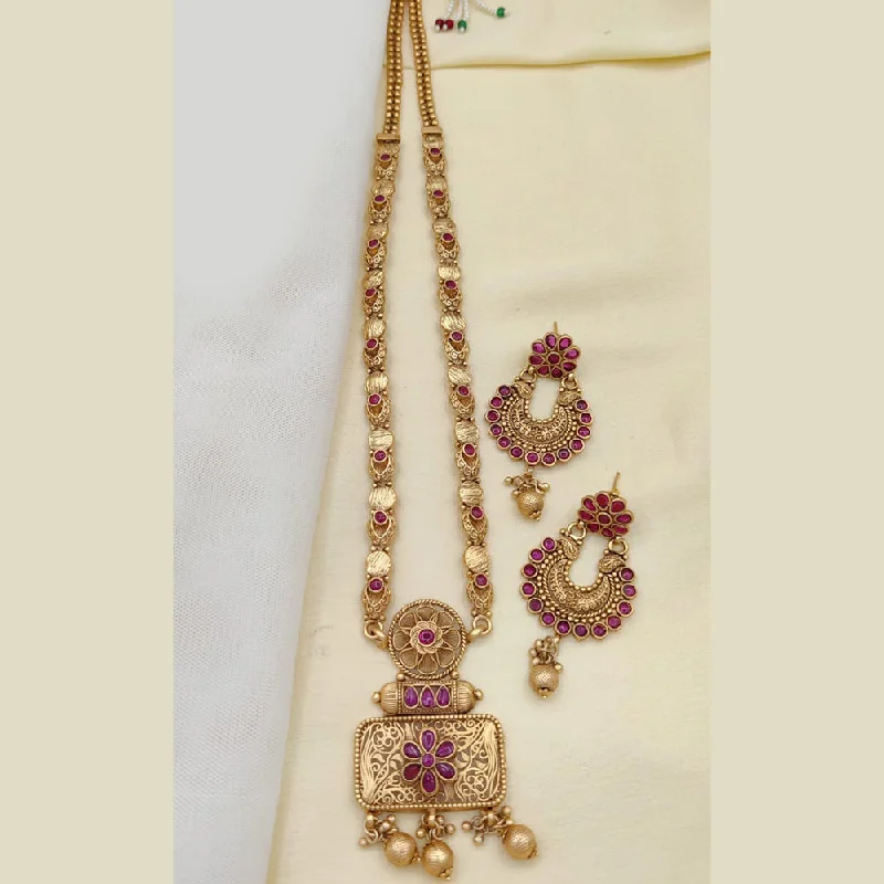 Jewel Addiction Gold Plated Pota Stone Long Necklace Set