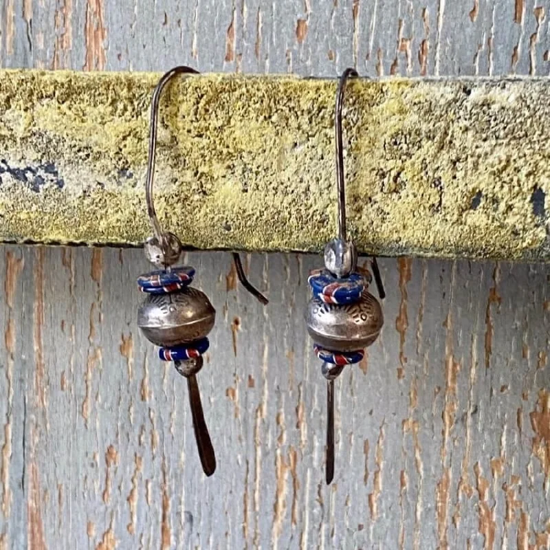 Old Navajo Pearls Earrings with Antique Trade Beads Sterling