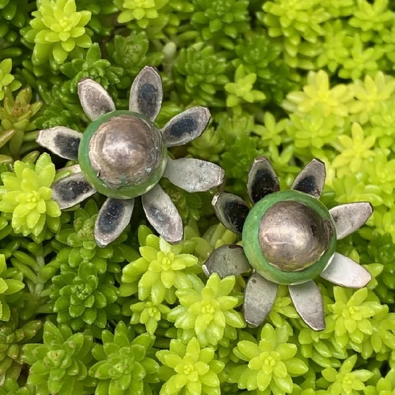 Vintage Mexican Sterling Silver Flower Earrings with Green Calcite