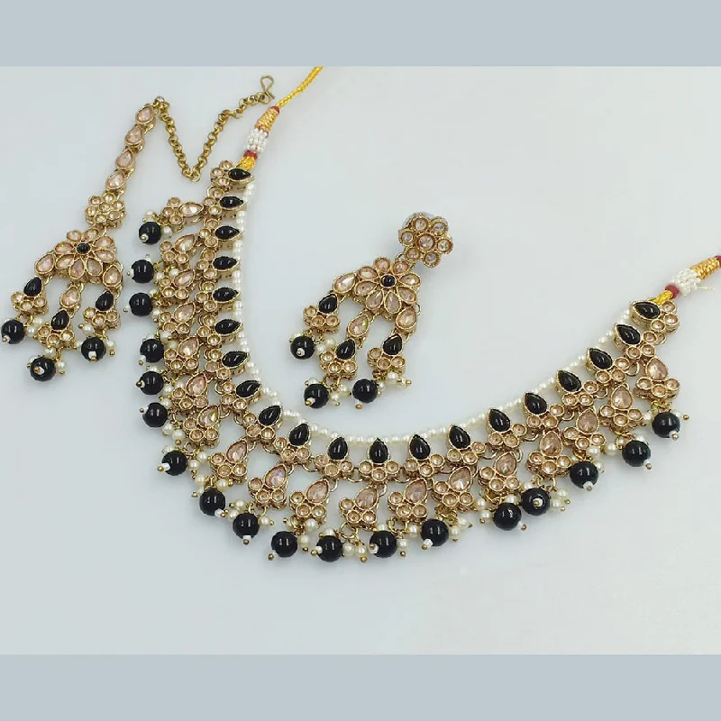 Rajwadi Collection Gold Plated Crystal Stone Pearl  And Beads  Necklace Set