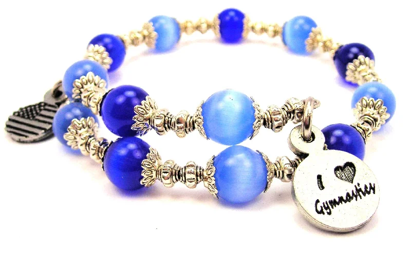 I Love Gymnastics Cat's Eye Beaded Wrap Bracelet