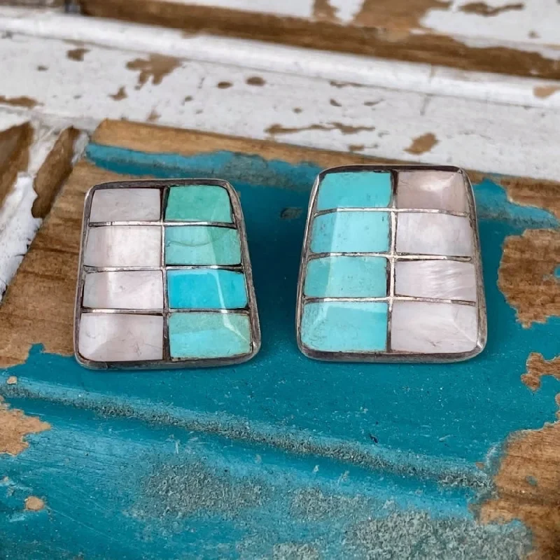 Sterling Silver Turquoise Mother of Pearl Southwestern Earrings