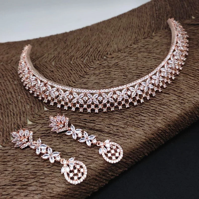 Aamrapali Rose Gold Plated AD Choker Necklace Set