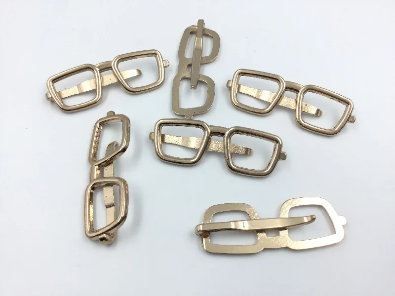 Spectacles Shape Metal  Golden Brooch