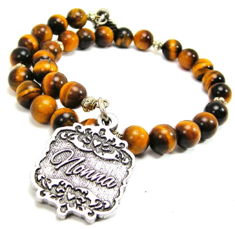 Nonna Victorian Scroll Tiger's Eye Glass Beaded Wrap Bracelet