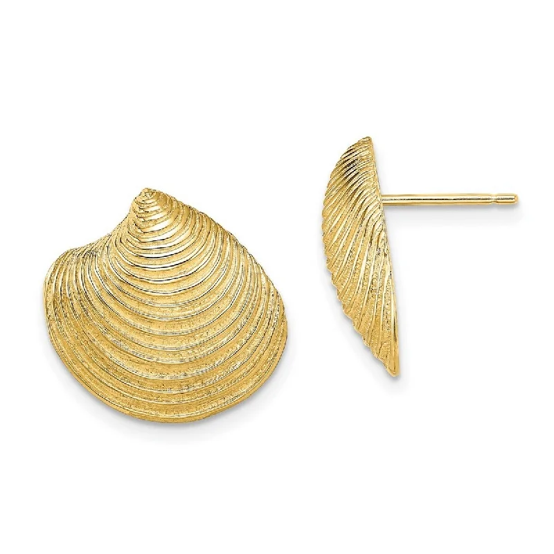 Curata 14k Yellow Gold Textured Clam Shell Post Earrings - 16.05x16.8mm