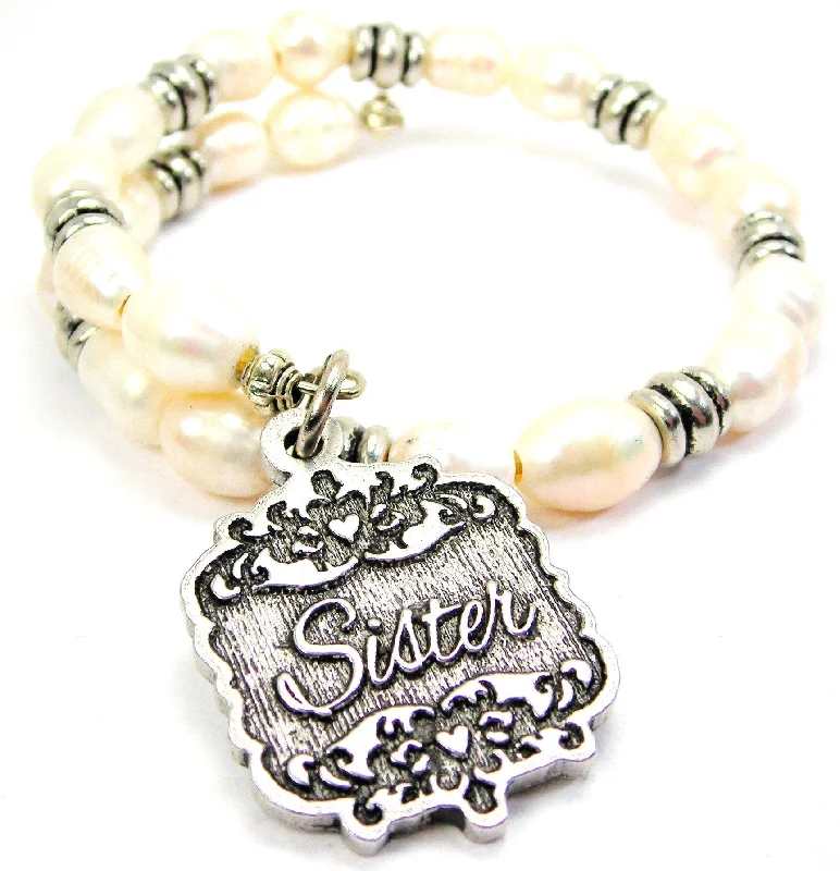 Sister Victorian Scroll Fresh Water Pearl Wrap Bracelet