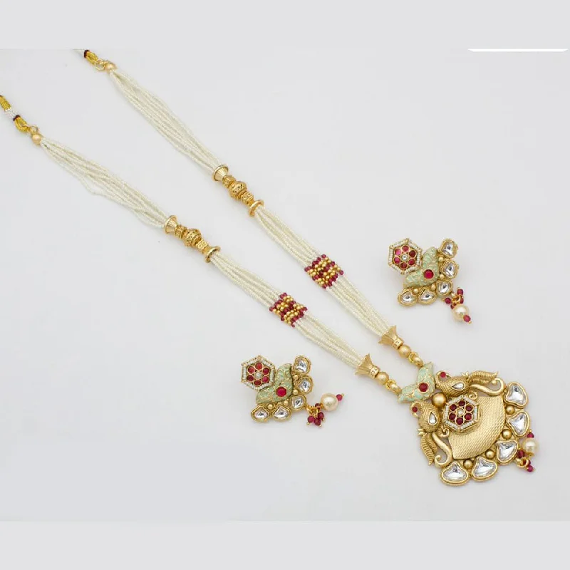 Sai Fashion Gold Plated Pota Stone Long Necklace Set