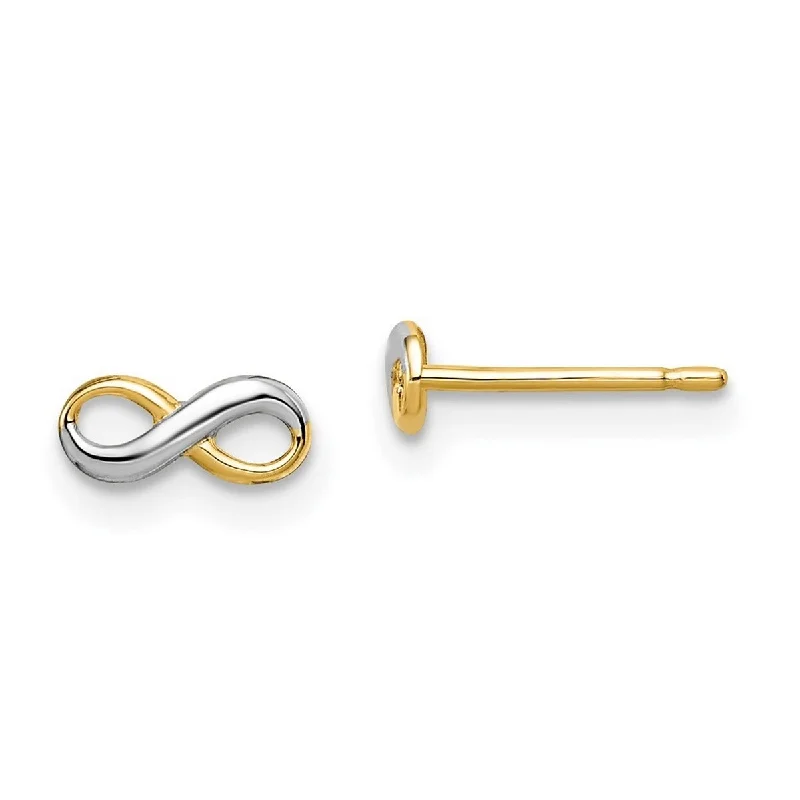 Curata 14k Yellow Gold Rhodium Girls Infinity Post Earrings - 3.4mm