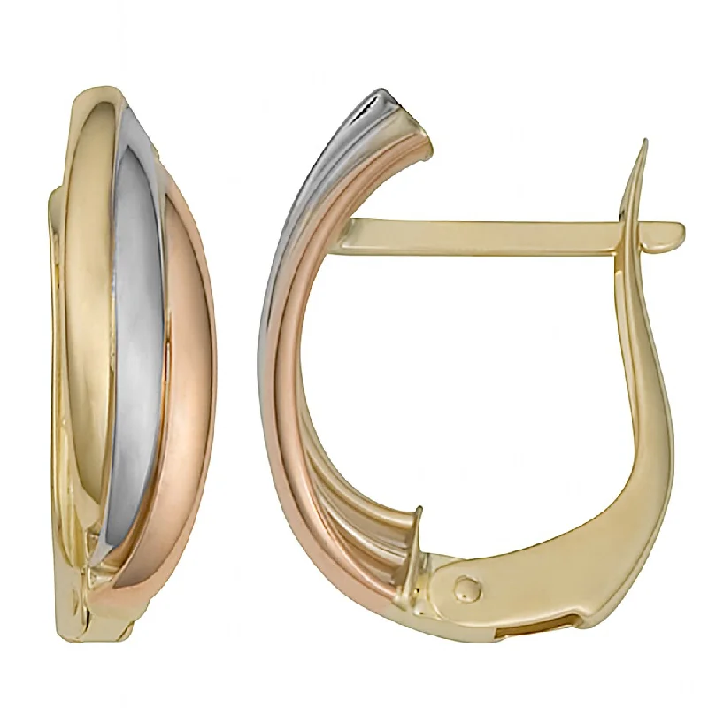 Fremada 14k Tri-Color Gold Omega Back Hoop Earrings