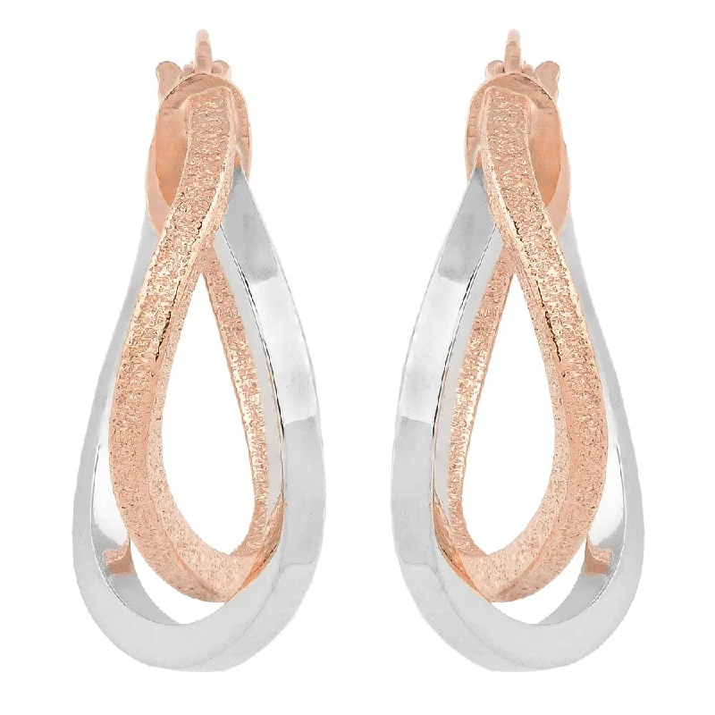 Fremada 10k Two-tone Gold High Polish and Textured Finish Overlap Hoop Earrings