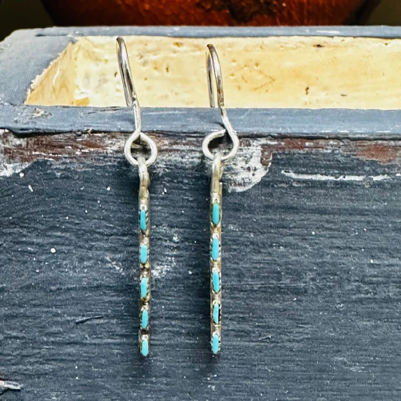 Sterling Silver Needlepoint Turquoise Stick Pierced Earrings