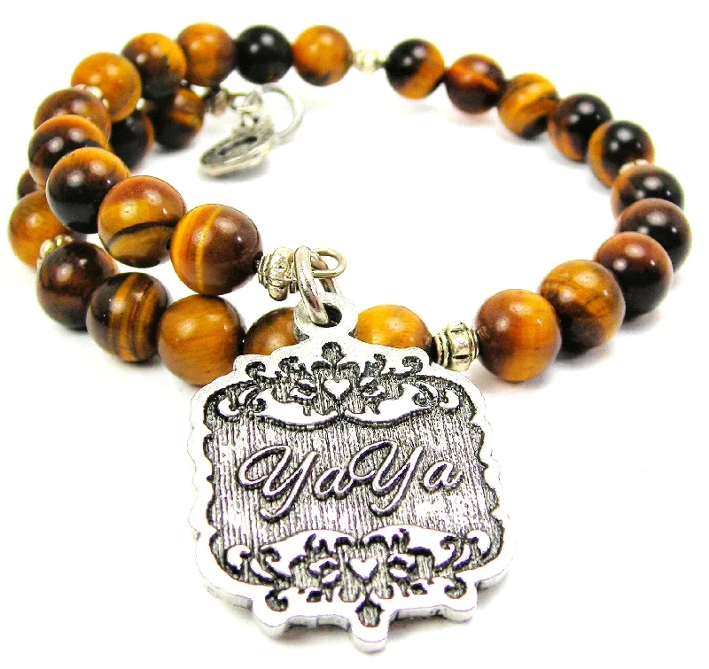 YaYa Victorian Scroll Tiger's Eye Glass Beaded Wrap Bracelet