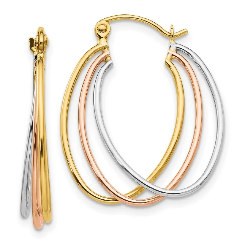 Curata 14K Tri Color Gold 12x4mm Triple Hoop Earrings