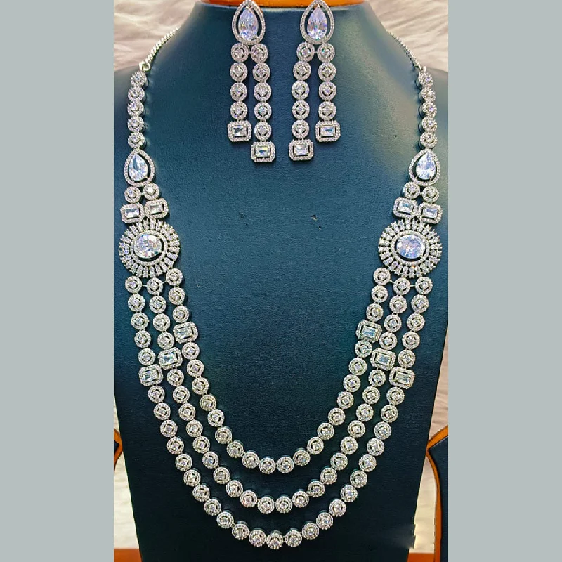 Jain Jewellers Silver Plated  AD Long  Necklace Set