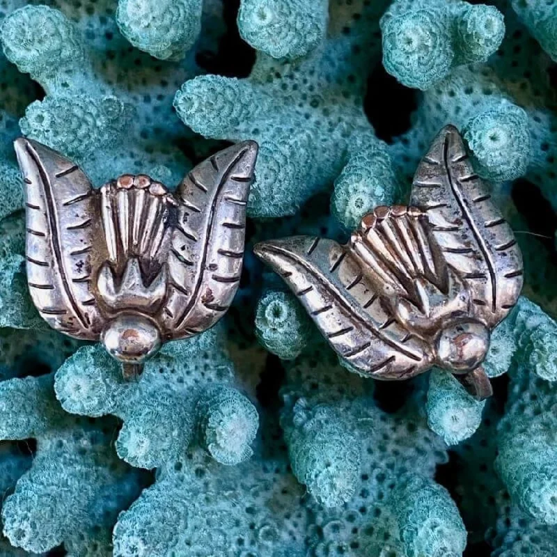 Vintage Sterling Silver Thistle Earrings Screw Back