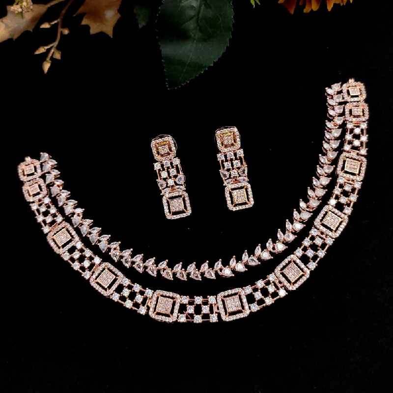 Aamrapali Rose Gold Plated AD Necklace Set