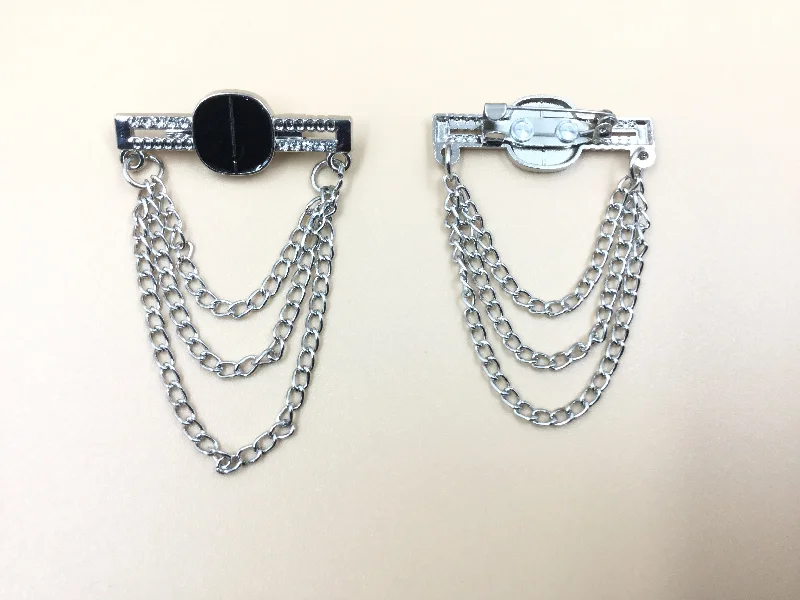 Silver & Black Chain Hangings Brooch With  Pin